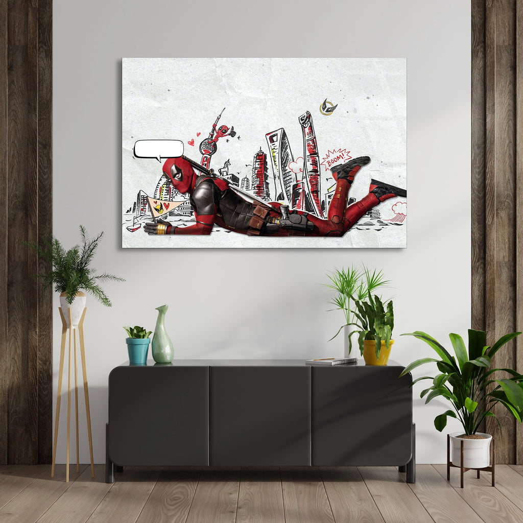 Deadpool Çizim Cam Tablo