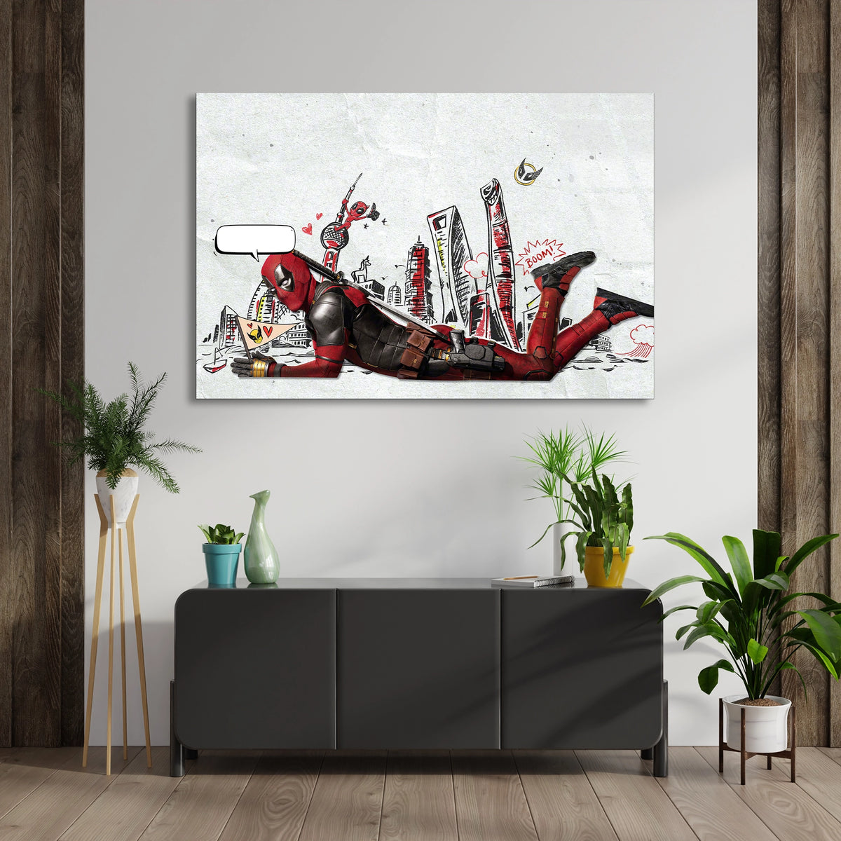 Deadpool Çizim Cam Tablo
