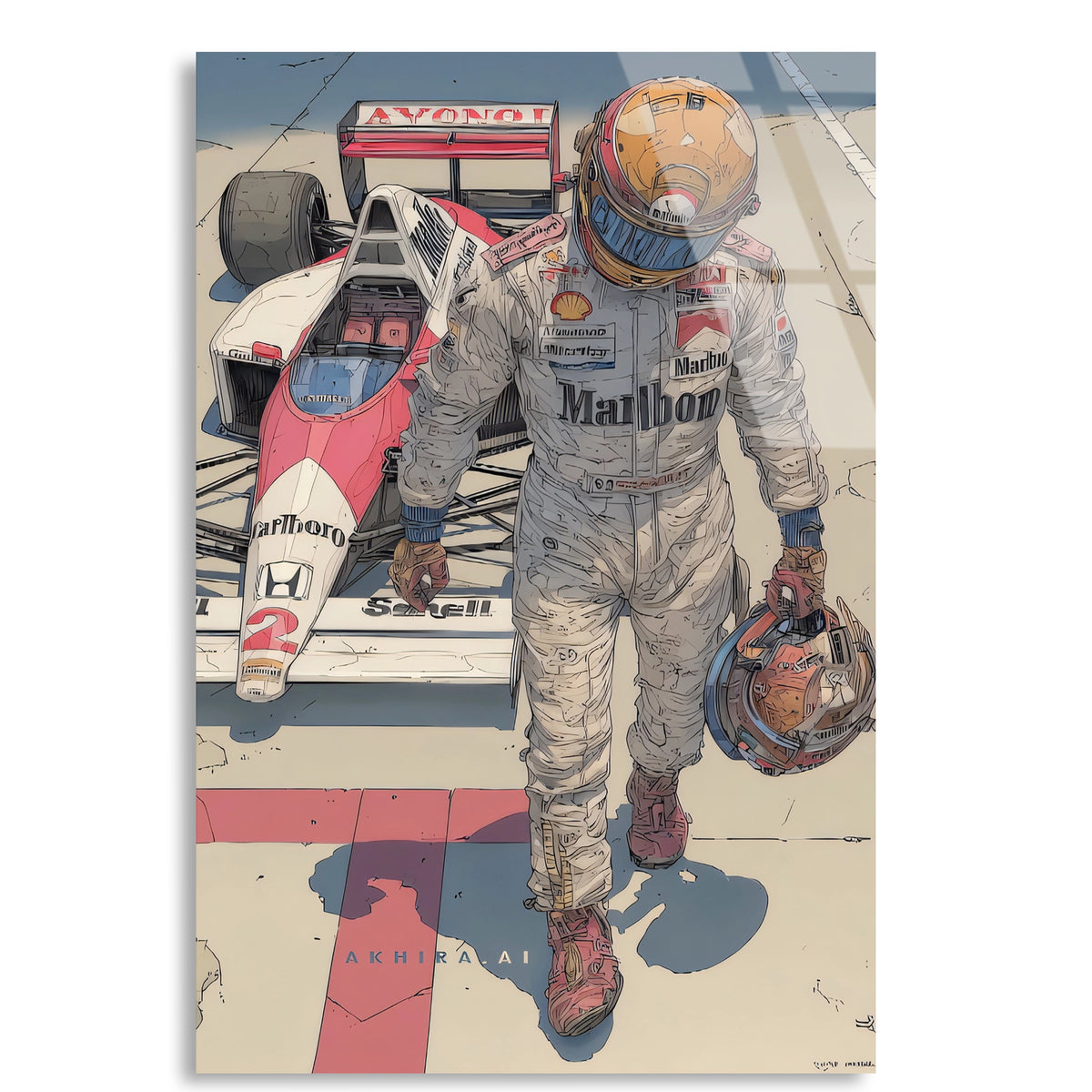 Efsane Formula 1 Pilotu İllüstrasyonu F1 Cam Tablo – Formula 1 Duvar Dekoru - DEG0778