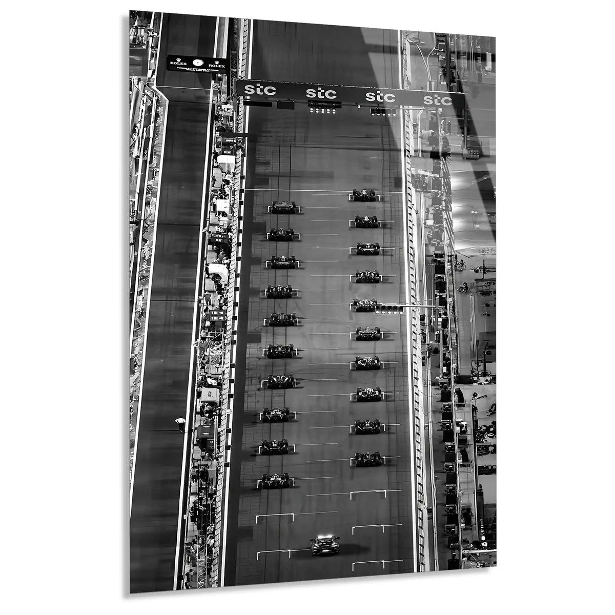 F1 Grid Havadan Siyah-Beyaz F1 Cam Tablo – Formula 1 Duvar Dekoru - DEG0818