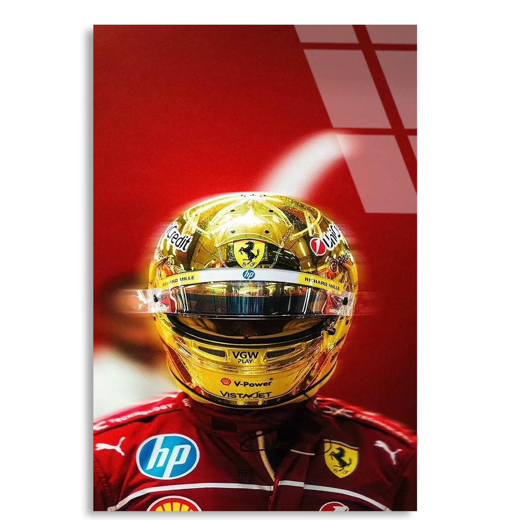 Ferrari Altın Kask F1 Cam Tablo – Formula 1 Duvar Dekoru - DEG0893