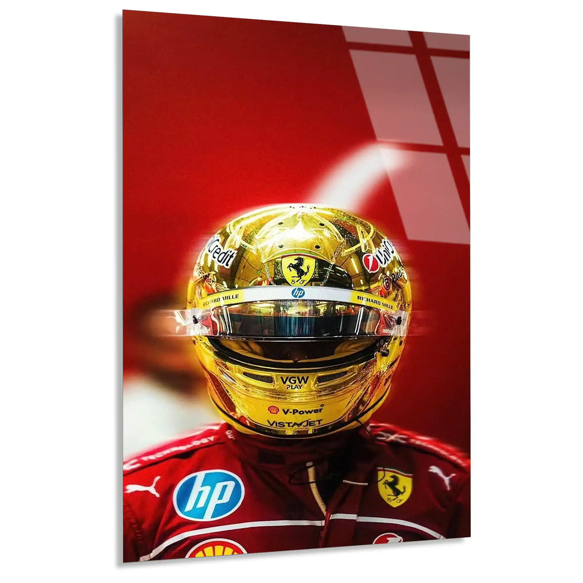 Ferrari Altın Kask F1 Cam Tablo – Formula 1 Duvar Dekoru - DEG0893