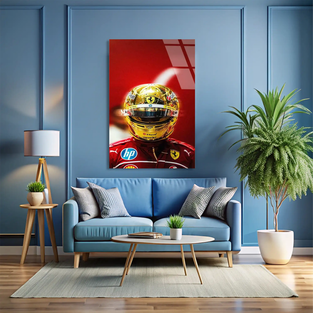 Ferrari Altın Kask F1 Cam Tablo – Formula 1 Duvar Dekoru - DEG0893