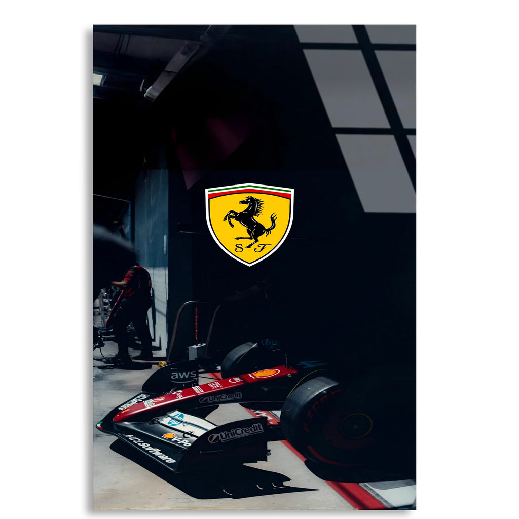Ferrari Garaj Logosu F1 Cam Tablo – Formula 1 Duvar Dekoru - DEG0842