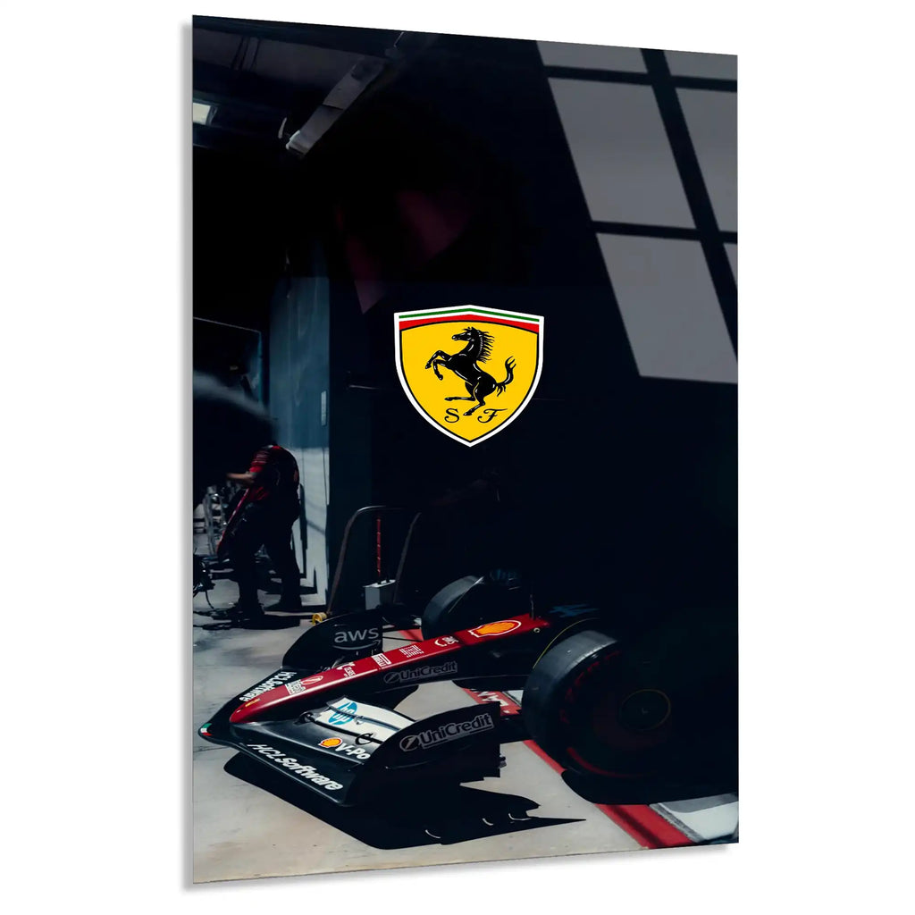 Ferrari Garaj Logosu F1 Cam Tablo – Formula 1 Duvar Dekoru - DEG0842