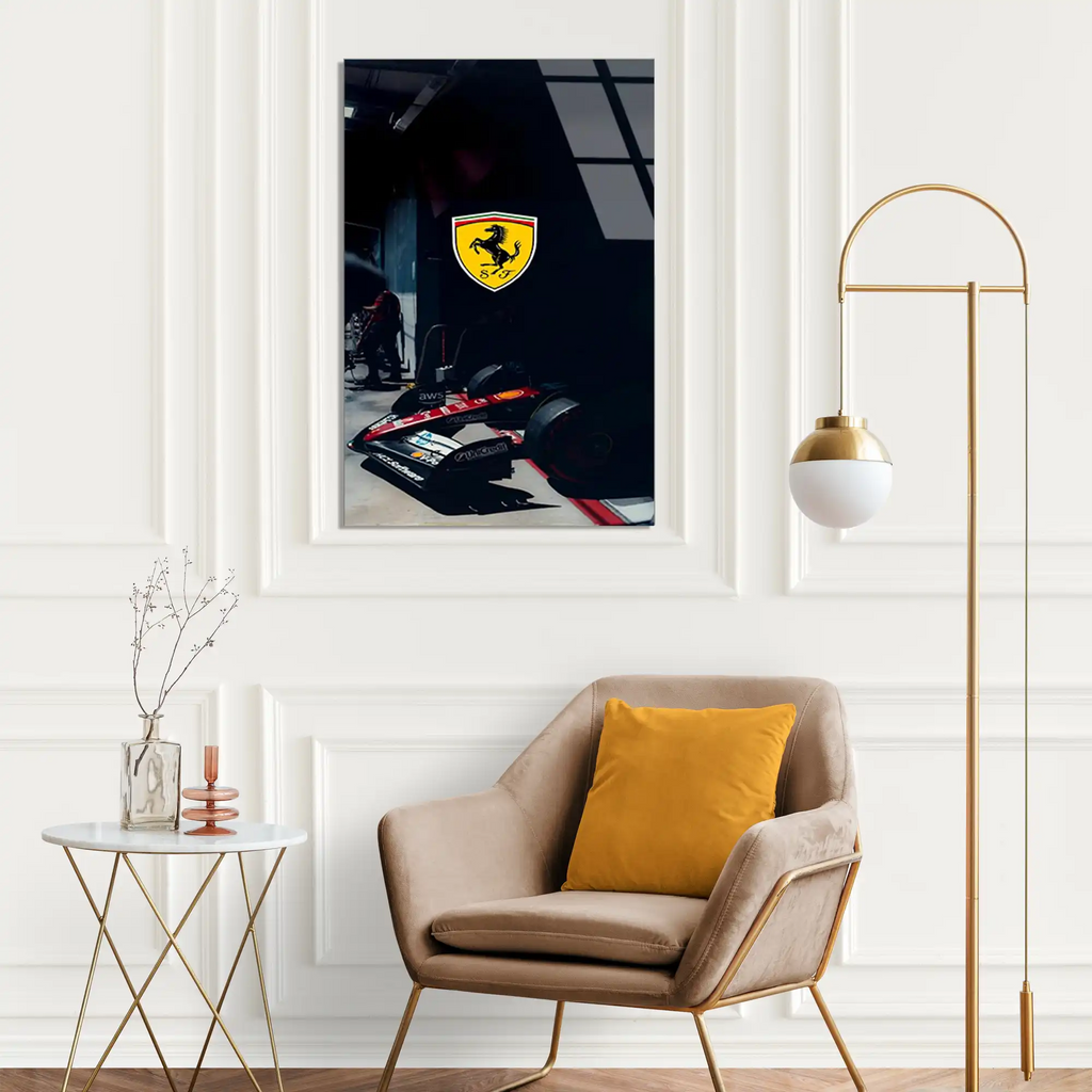 Ferrari Garaj Logosu F1 Cam Tablo – Formula 1 Duvar Dekoru - DEG0842