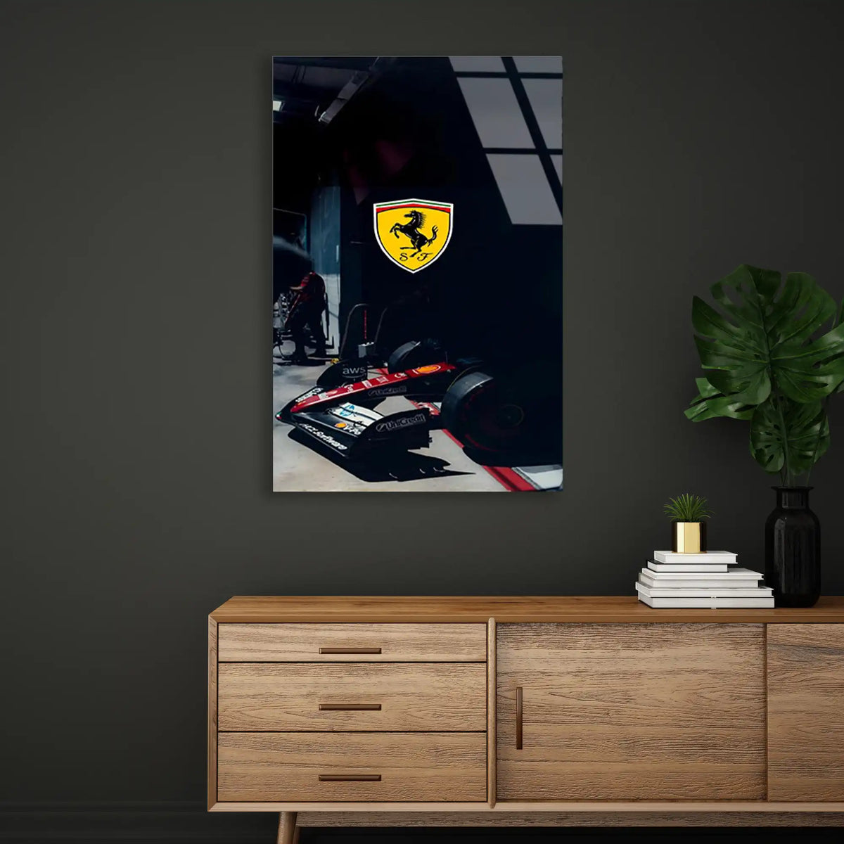Ferrari Garaj Logosu F1 Cam Tablo – Formula 1 Duvar Dekoru - DEG0842