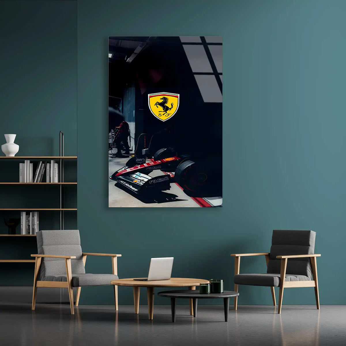 Ferrari Garaj Logosu F1 Cam Tablo – Formula 1 Duvar Dekoru - DEG0842