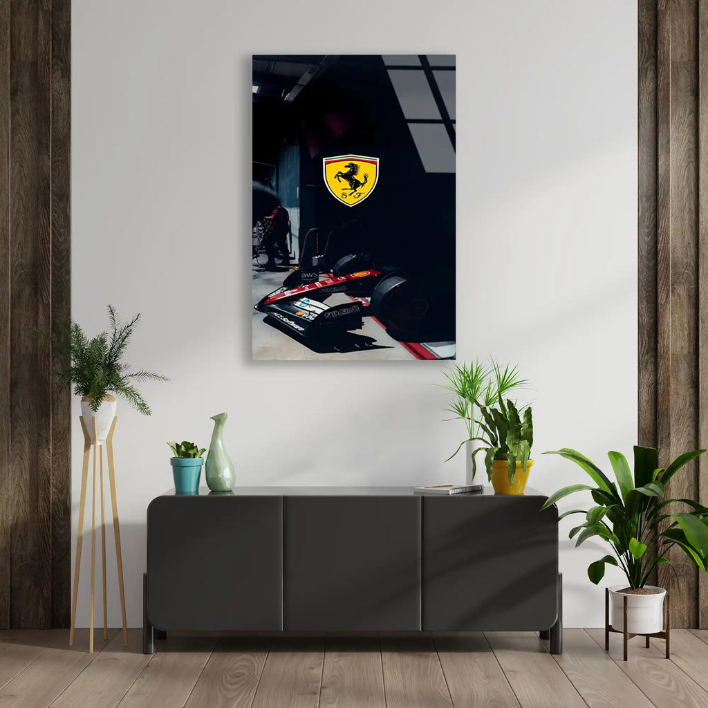 Ferrari Garaj Logosu F1 Cam Tablo – Formula 1 Duvar Dekoru - DEG0842