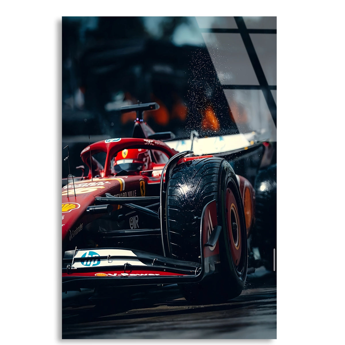 Ferrari Kıvılcım Yakın Çekim F1 Cam Tablo – Formula 1 Duvar Dekoru - DEG0861