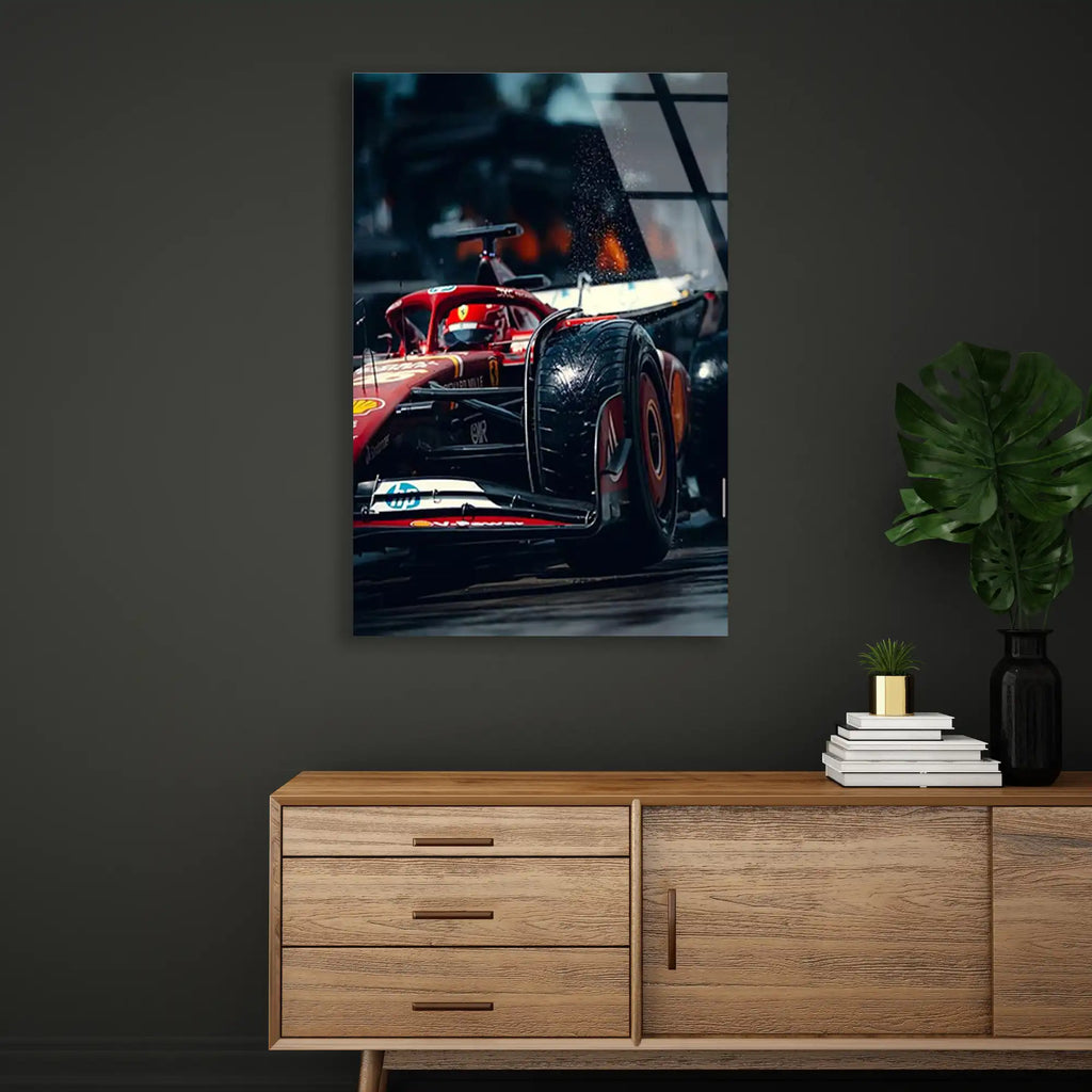 Ferrari Kıvılcım Yakın Çekim F1 Cam Tablo – Formula 1 Duvar Dekoru - DEG0861