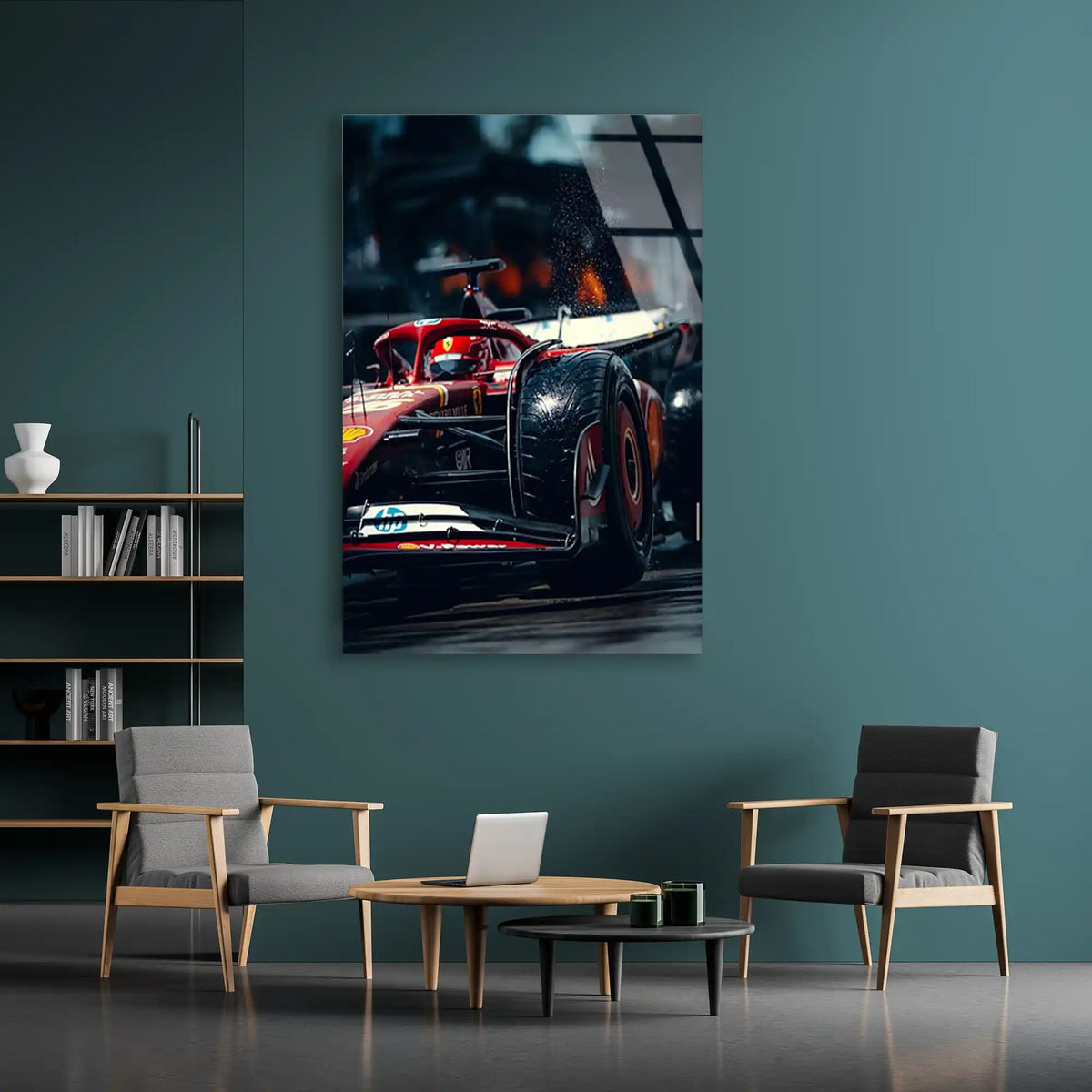 Ferrari Kıvılcım Yakın Çekim F1 Cam Tablo – Formula 1 Duvar Dekoru - DEG0861