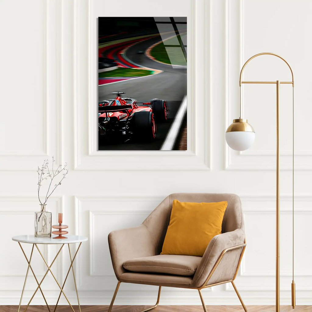 Ferrari Renkli Viraj F1 Cam Tablo – Formula 1 Duvar Dekoru - DEG0817