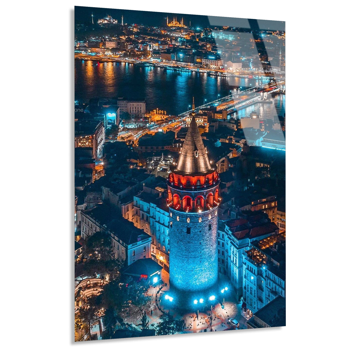Galata Kulesi Gece Cam Tablo
