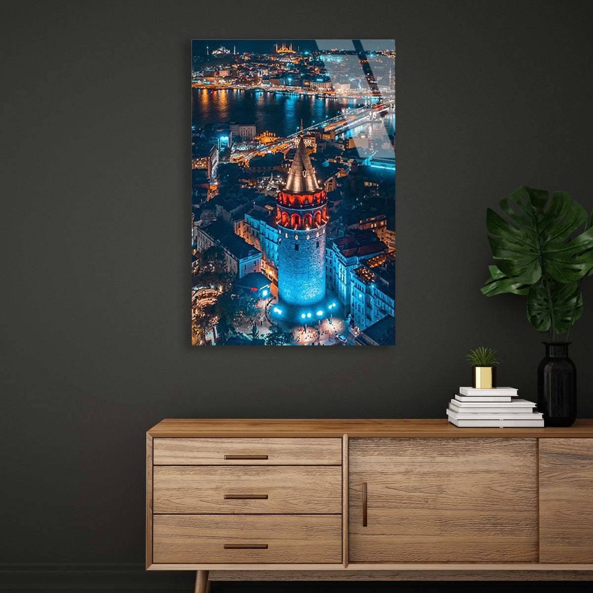 Galata Kulesi Gece Cam Tablo