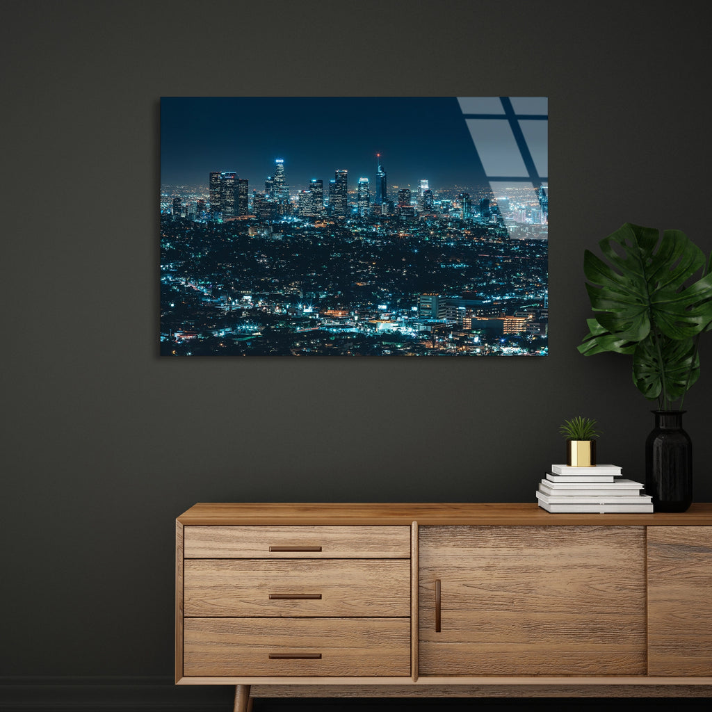Gece Şehir Işıkları Cam Tablo