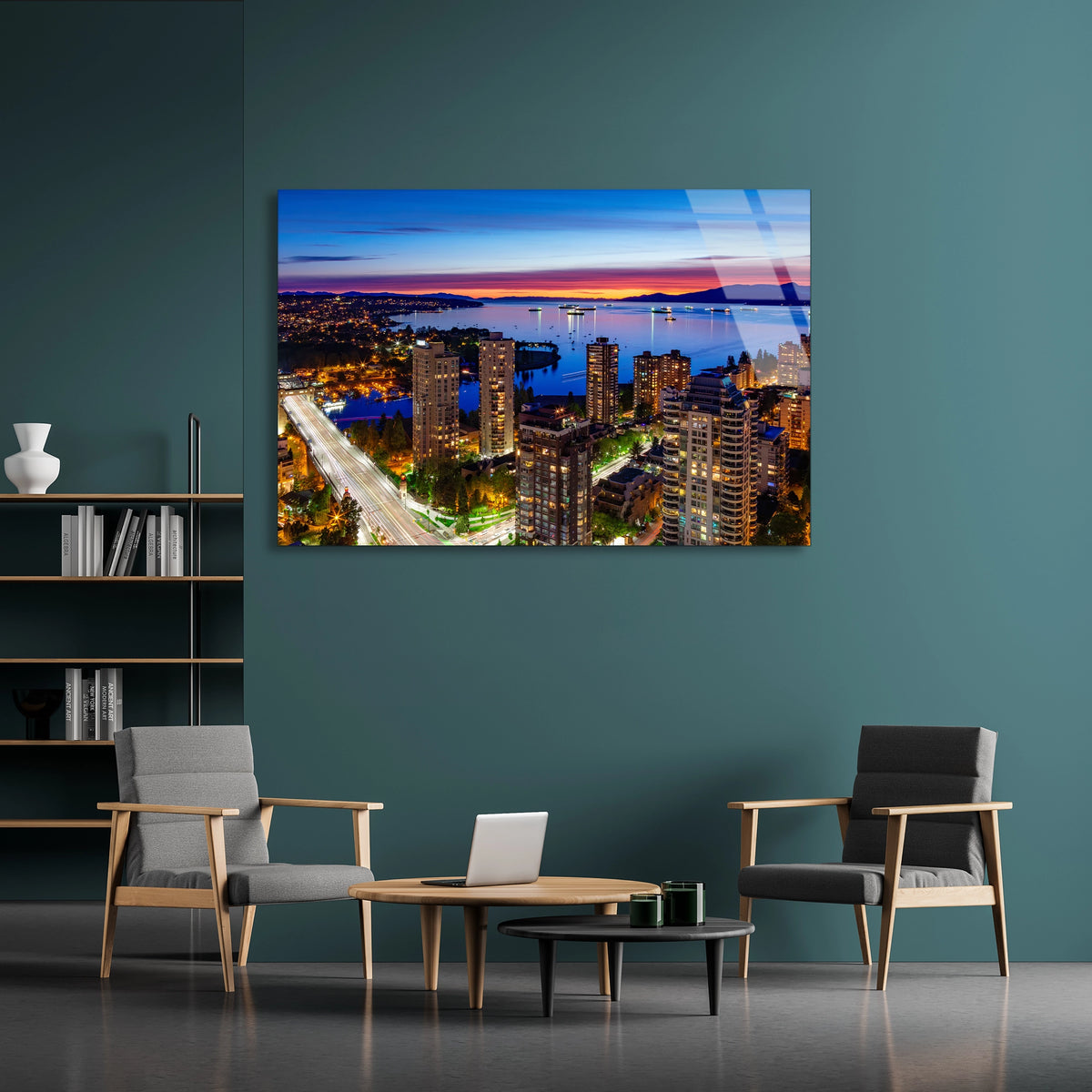 Gece Şehir Kıyısı Cam Tablo