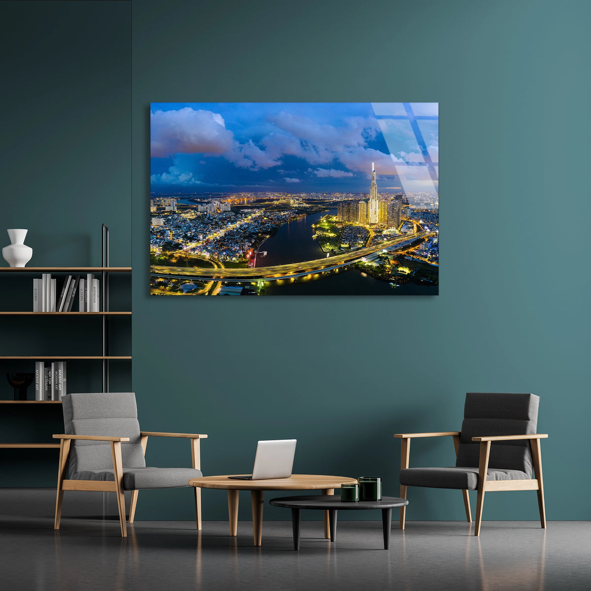 Gece Şehir Manzarası Cam Tablo