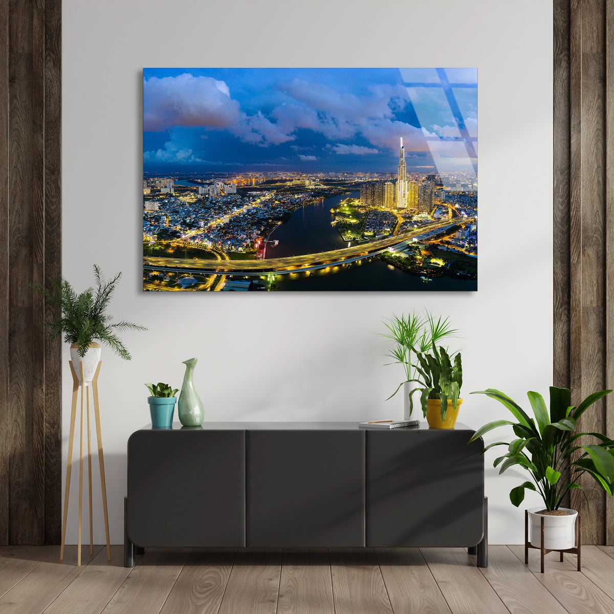 Gece Şehir Manzarası Cam Tablo