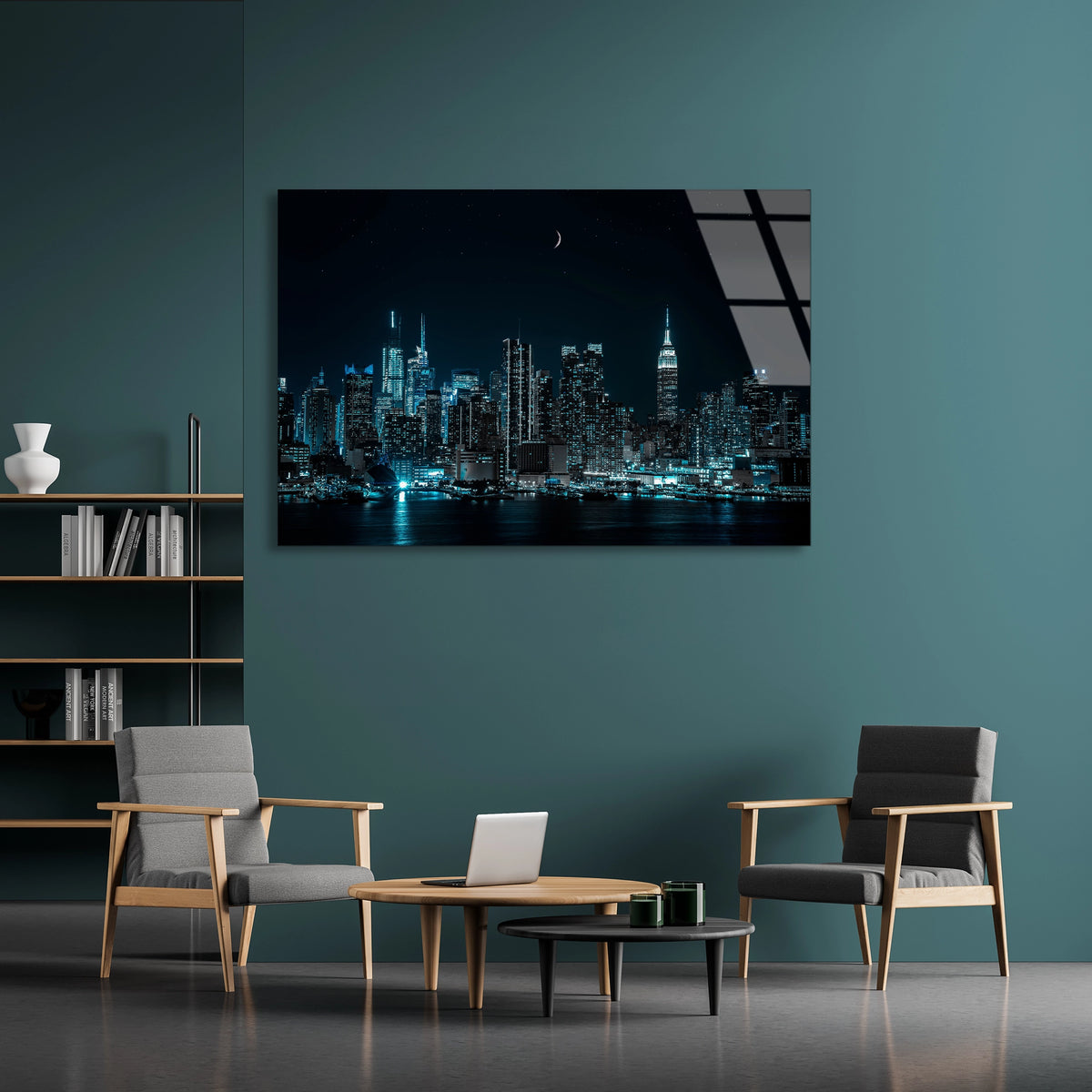 Gece Şehir Silüeti Cam Tablo