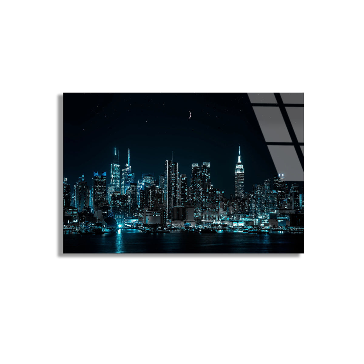 Gece Şehir Silüeti Cam Tablo