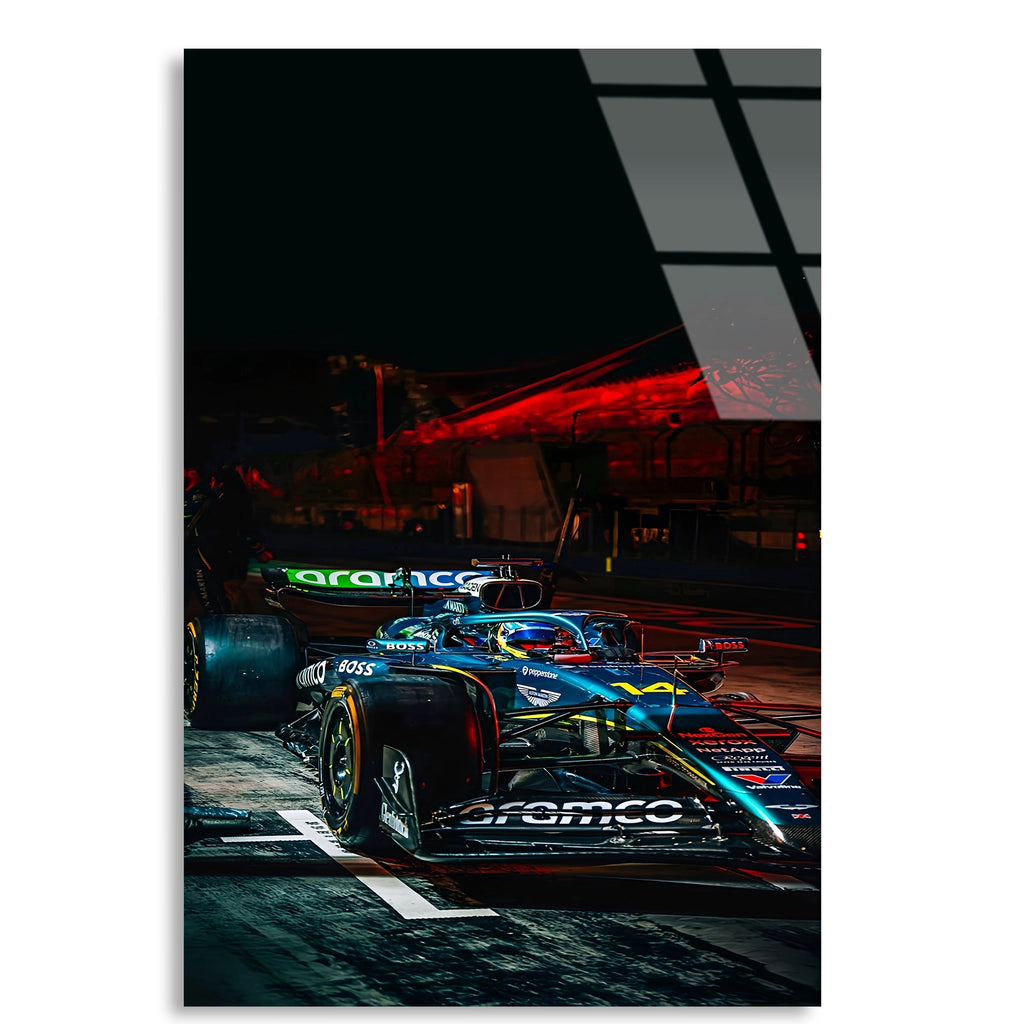 Gece Yarışı Aksiyonu F1 Cam Tablo – Formula 1 Duvar Dekoru - DEG0836