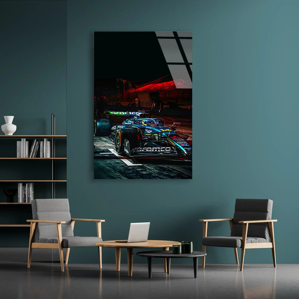 Gece Yarışı Aksiyonu F1 Cam Tablo – Formula 1 Duvar Dekoru - DEG0836
