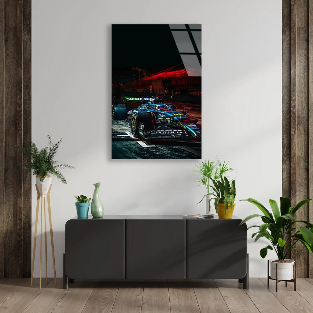 Gece Yarışı Aksiyonu F1 Cam Tablo – Formula 1 Duvar Dekoru - DEG0836
