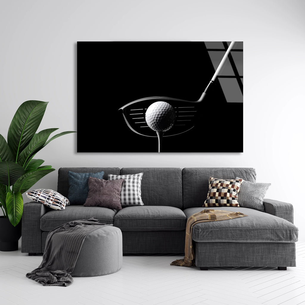 Golf Topu Ve Sopa Cam Tablo
