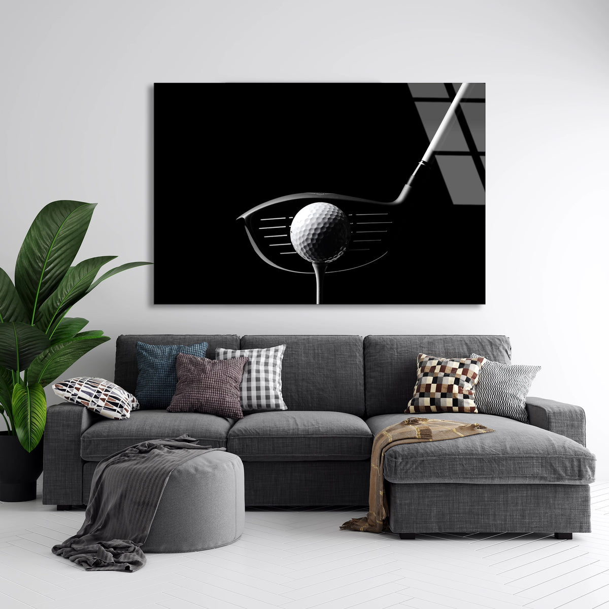 Golf Topu Ve Sopa Cam Tablo