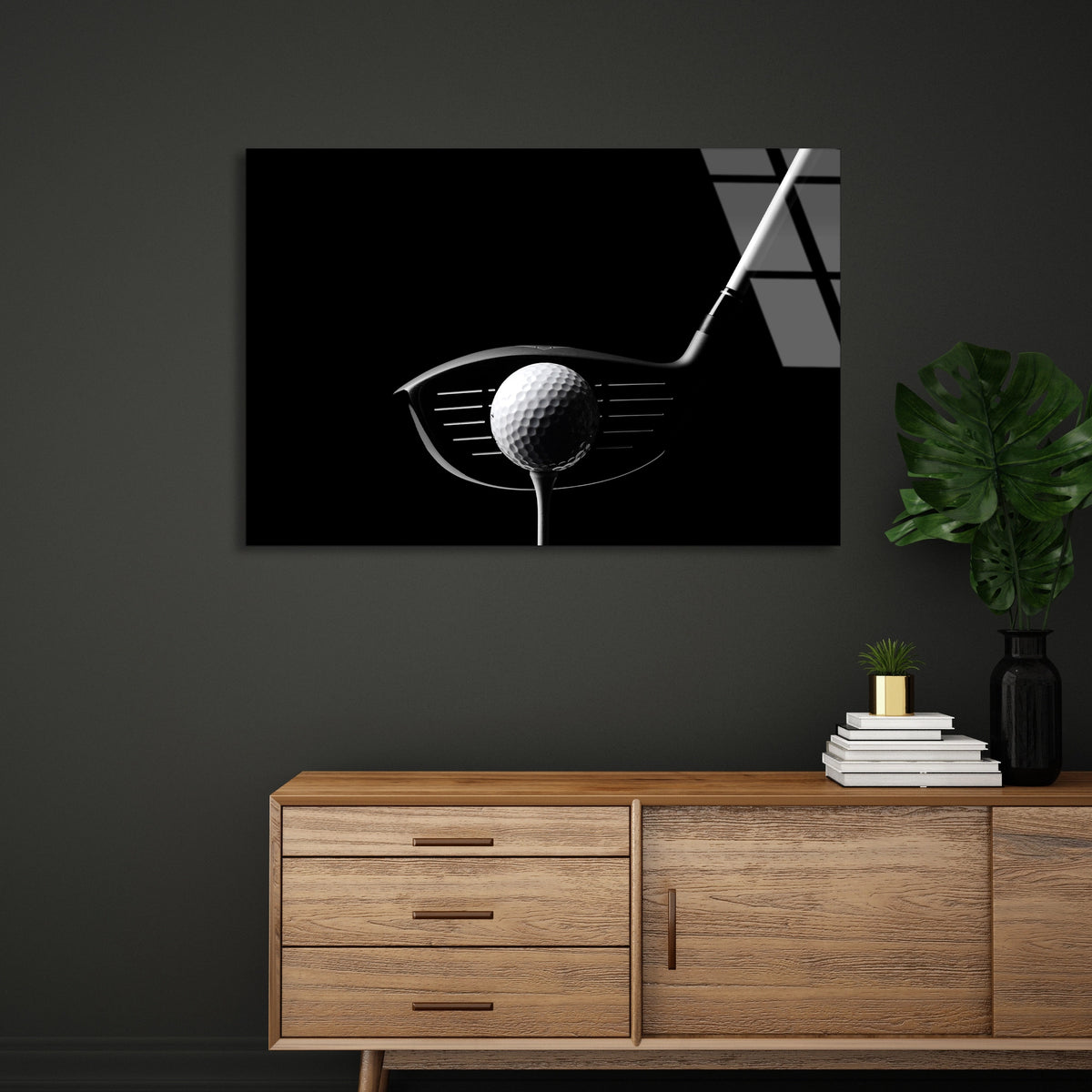 Golf Topu Ve Sopa Cam Tablo