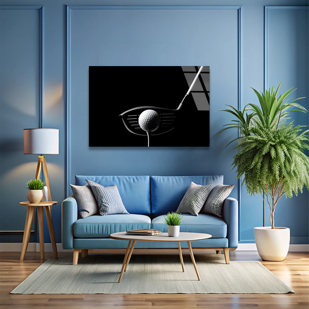 Golf Topu Ve Sopa Cam Tablo