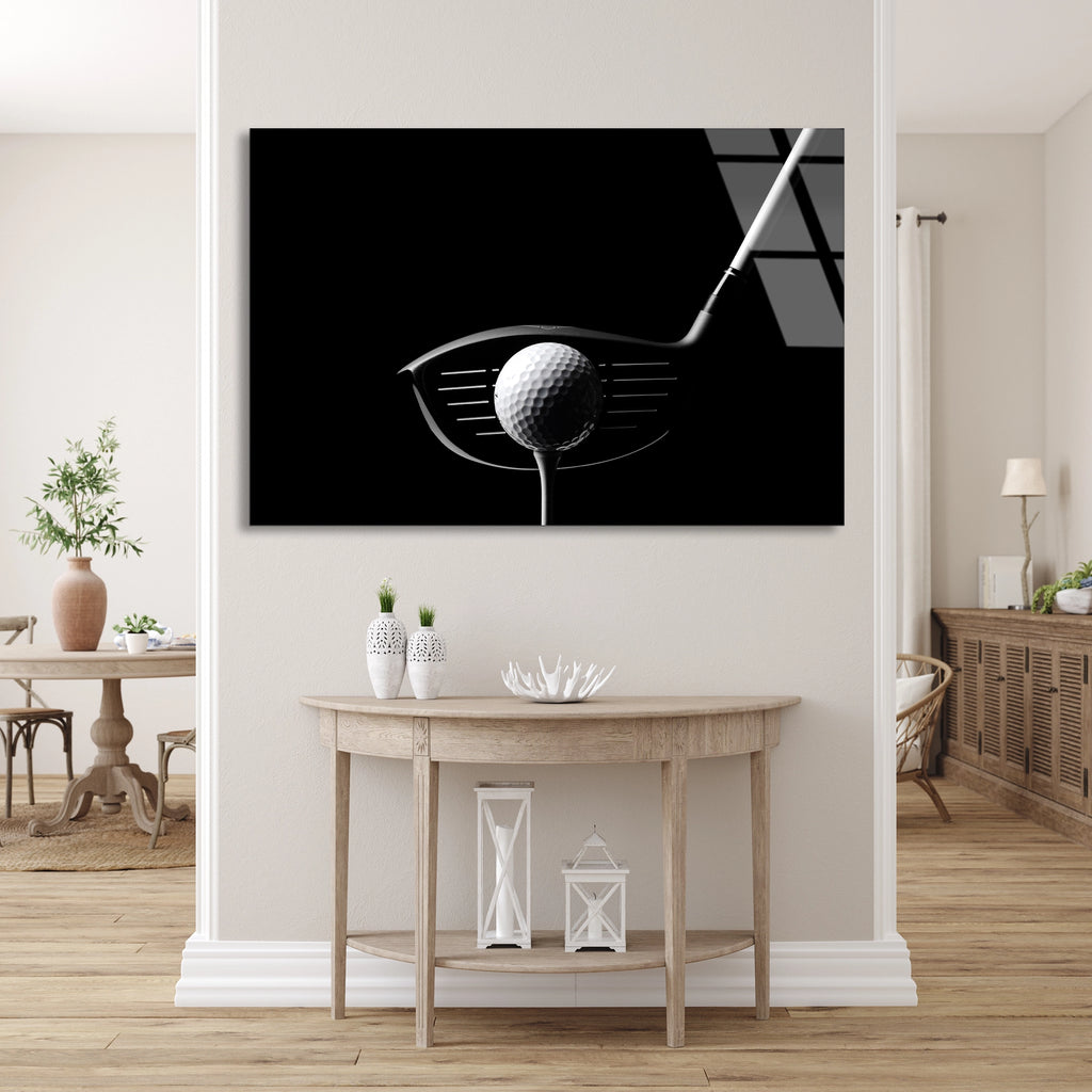 Golf Topu Ve Sopa Cam Tablo