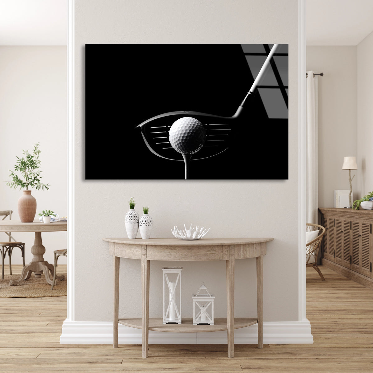Golf Topu Ve Sopa Cam Tablo