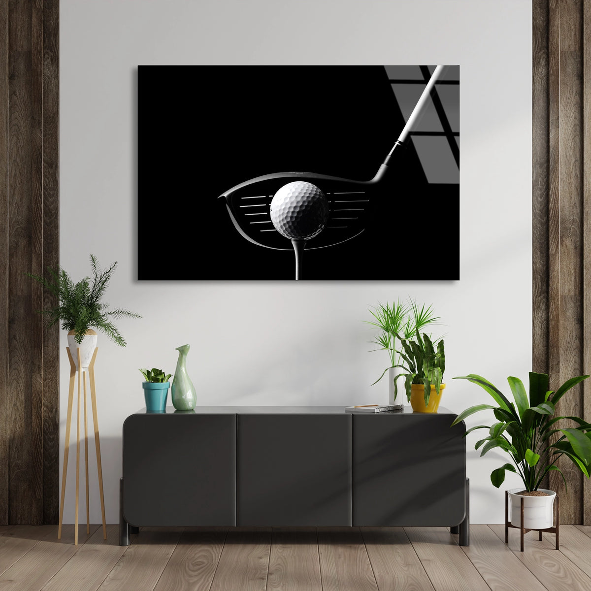 Golf Topu Ve Sopa Cam Tablo