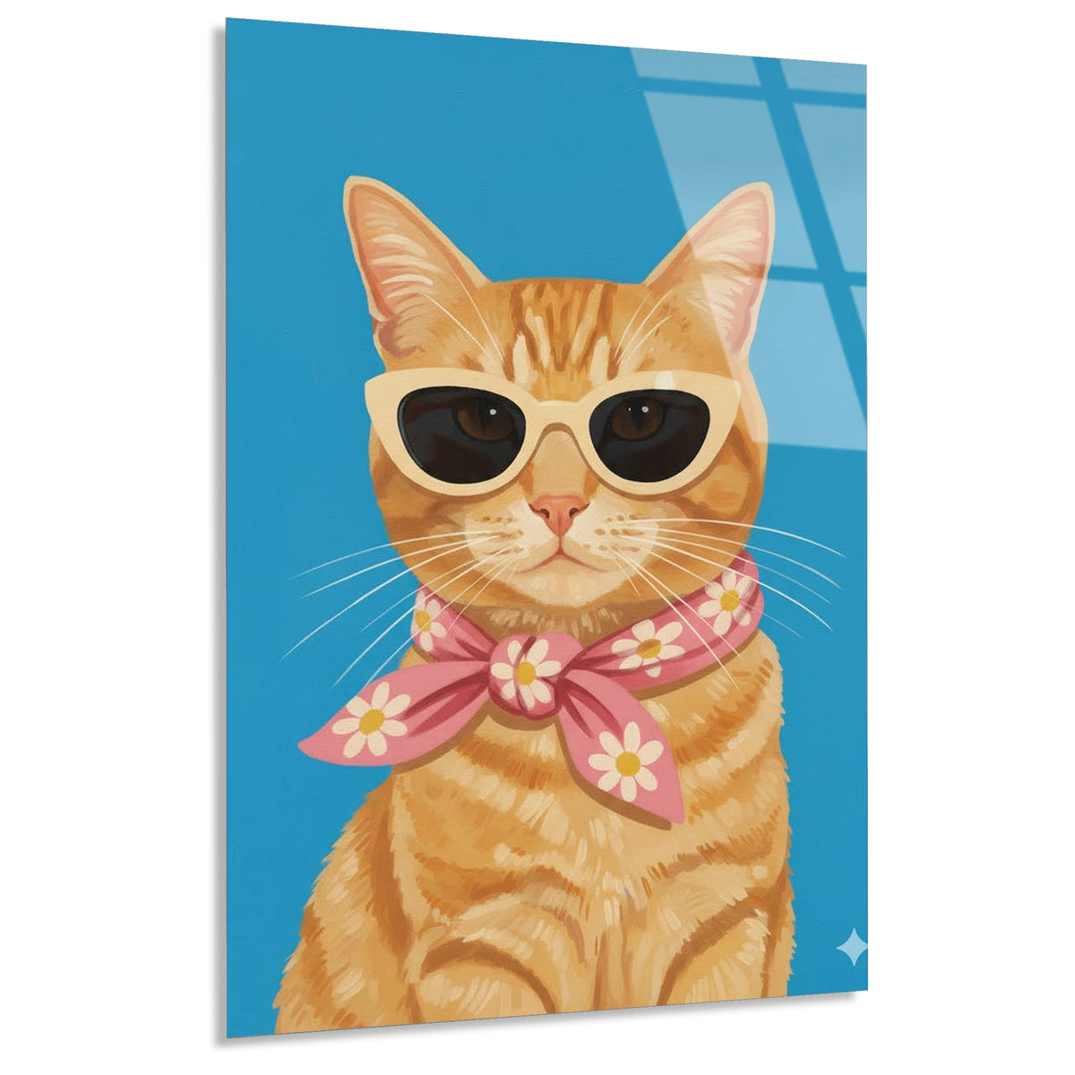 Gozluklu Turuncu Kedi Cam Tablo