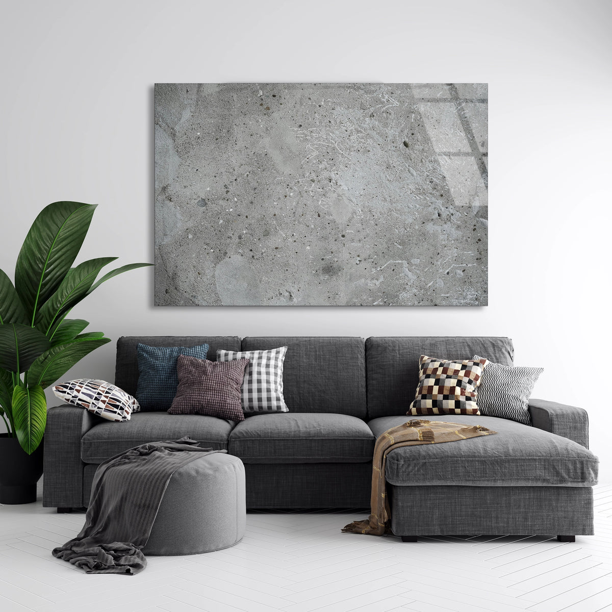 Gri Beton Mermer Cam Tablo