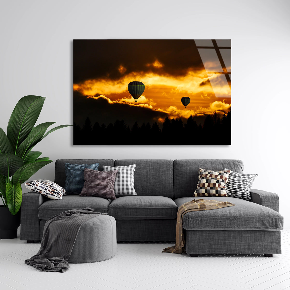 Gün Batımı Balonları Cam Tablo