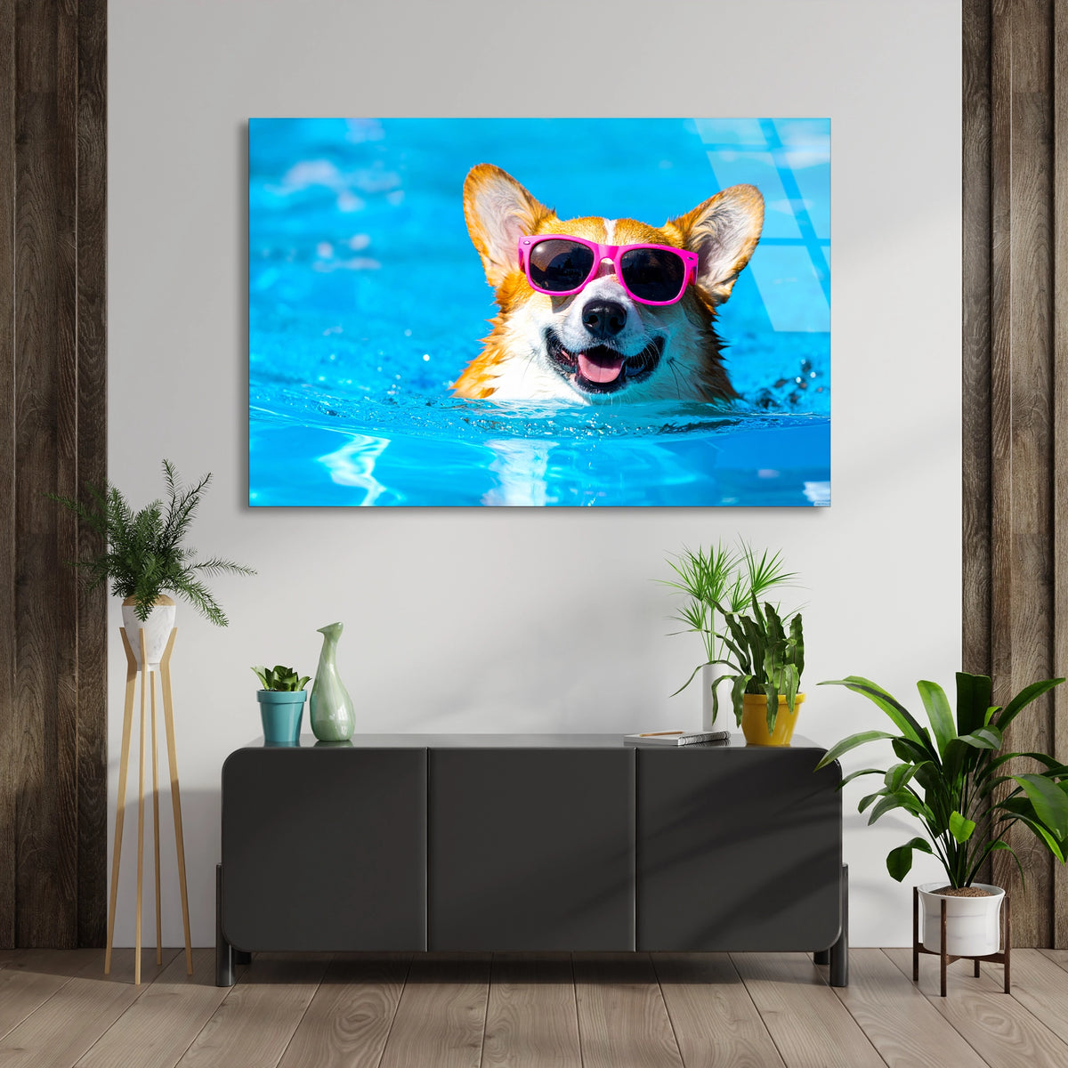 Havalı Köpek Cam Tablo
