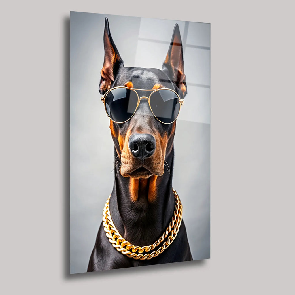 ALTIN ZİNCİRLİ DOBERMAN - CAM TABLO - DEG0134