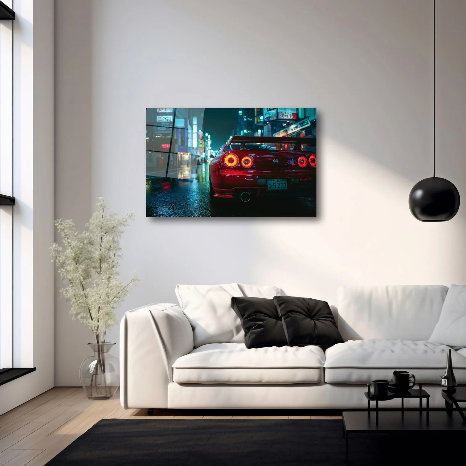 NISSAN SKYLINE GTR R34 VE NEON ŞEHİR IŞIKLARI YATAY CAM TABLO - DEG0314