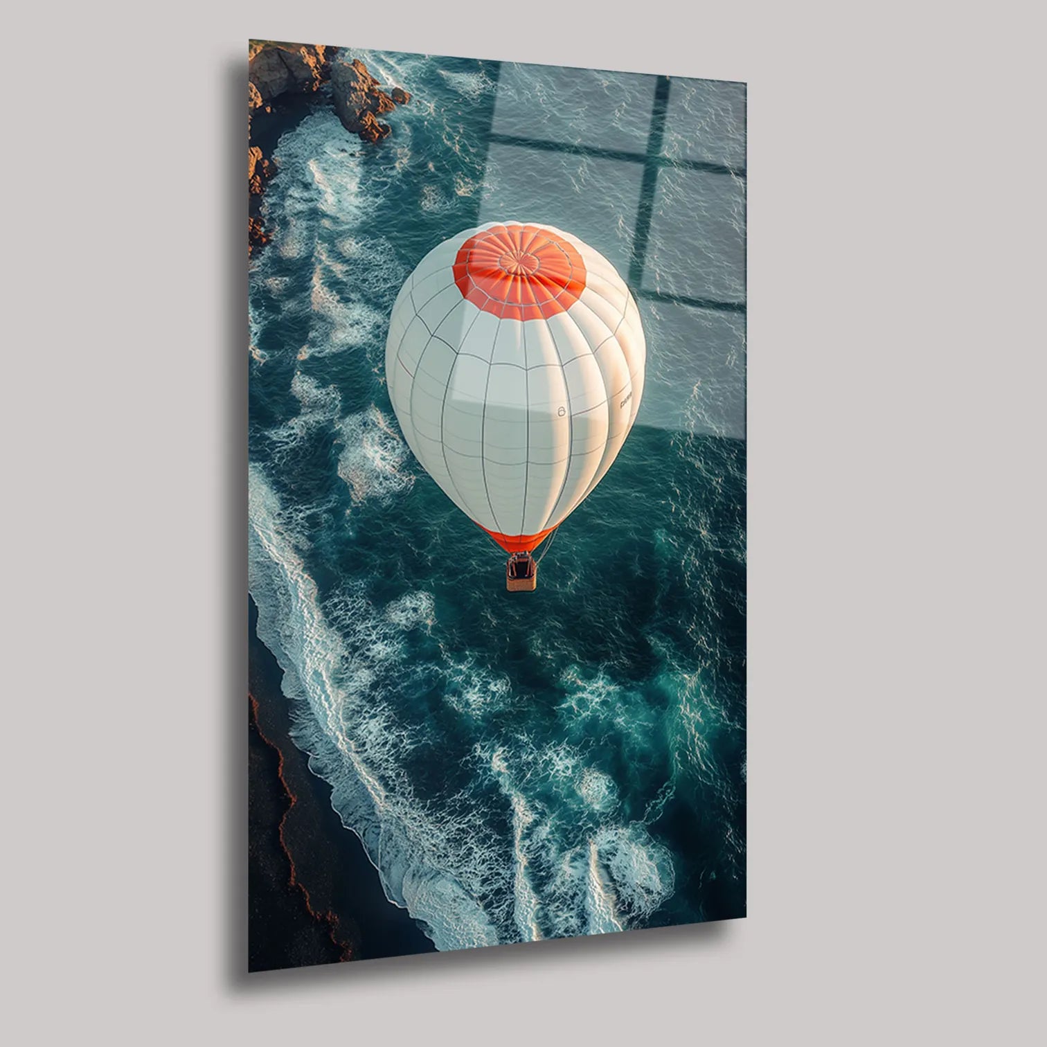 DENİZ ÜZERİNDE UÇAN BALOON - CAM TABLO - DEG0157