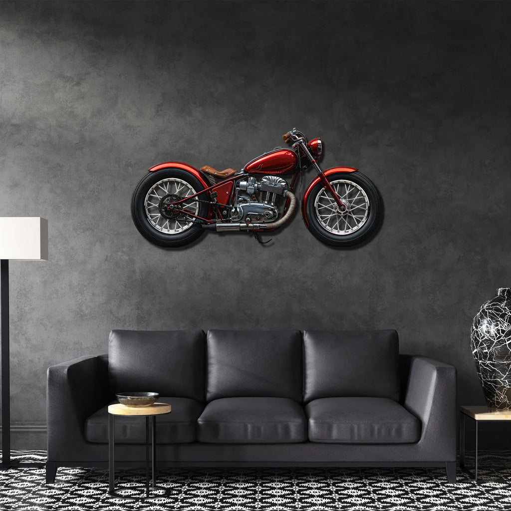 Kırmızı Motor Renkli Metal Tablo