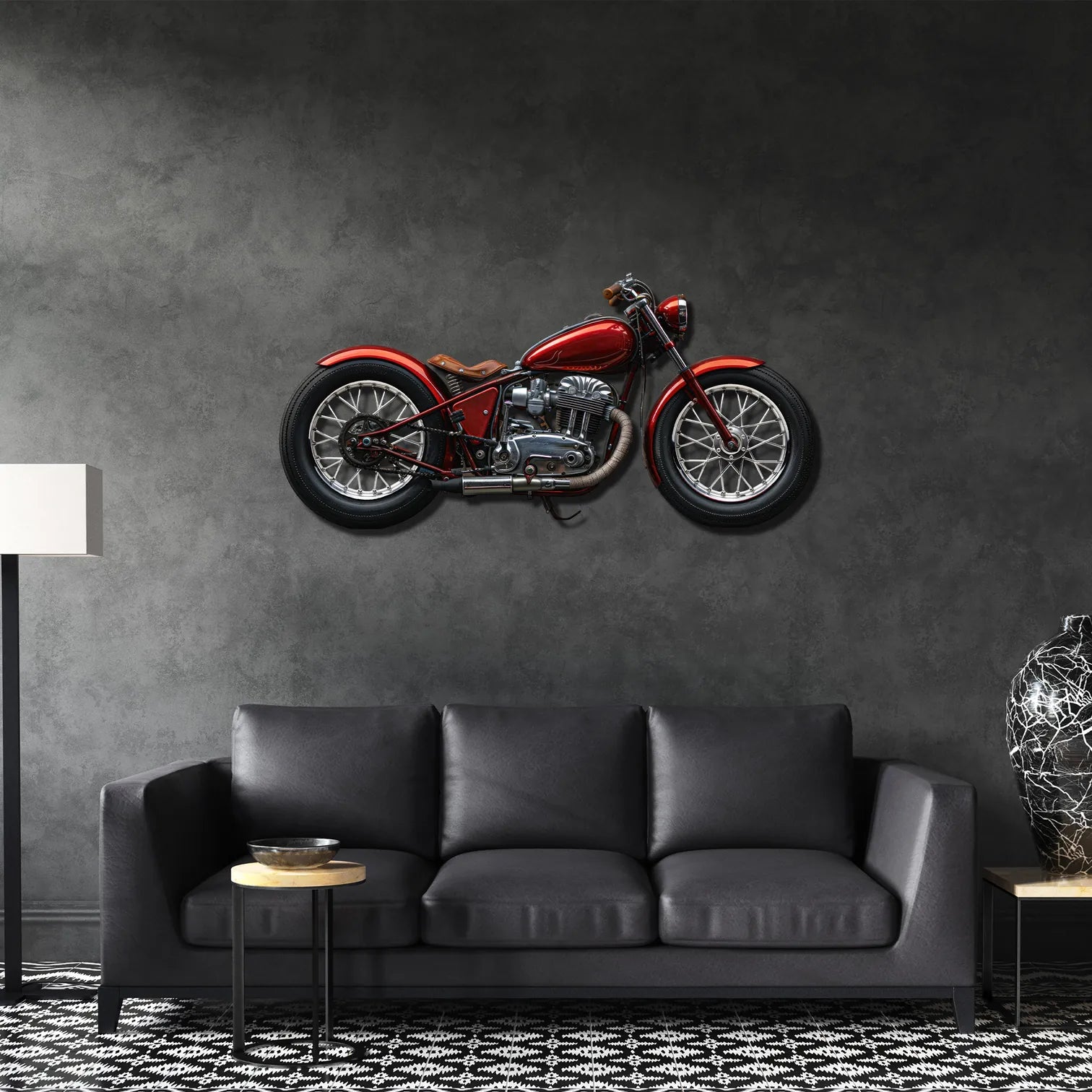 Kırmızı Motor Renkli Metal Tablo