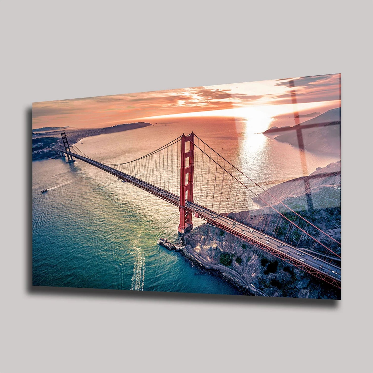 GOLDEN GATE KÖPRÜSÜ VE GÜN BATIMI MANZARASI YATAY CAM TABLO - DEG0325