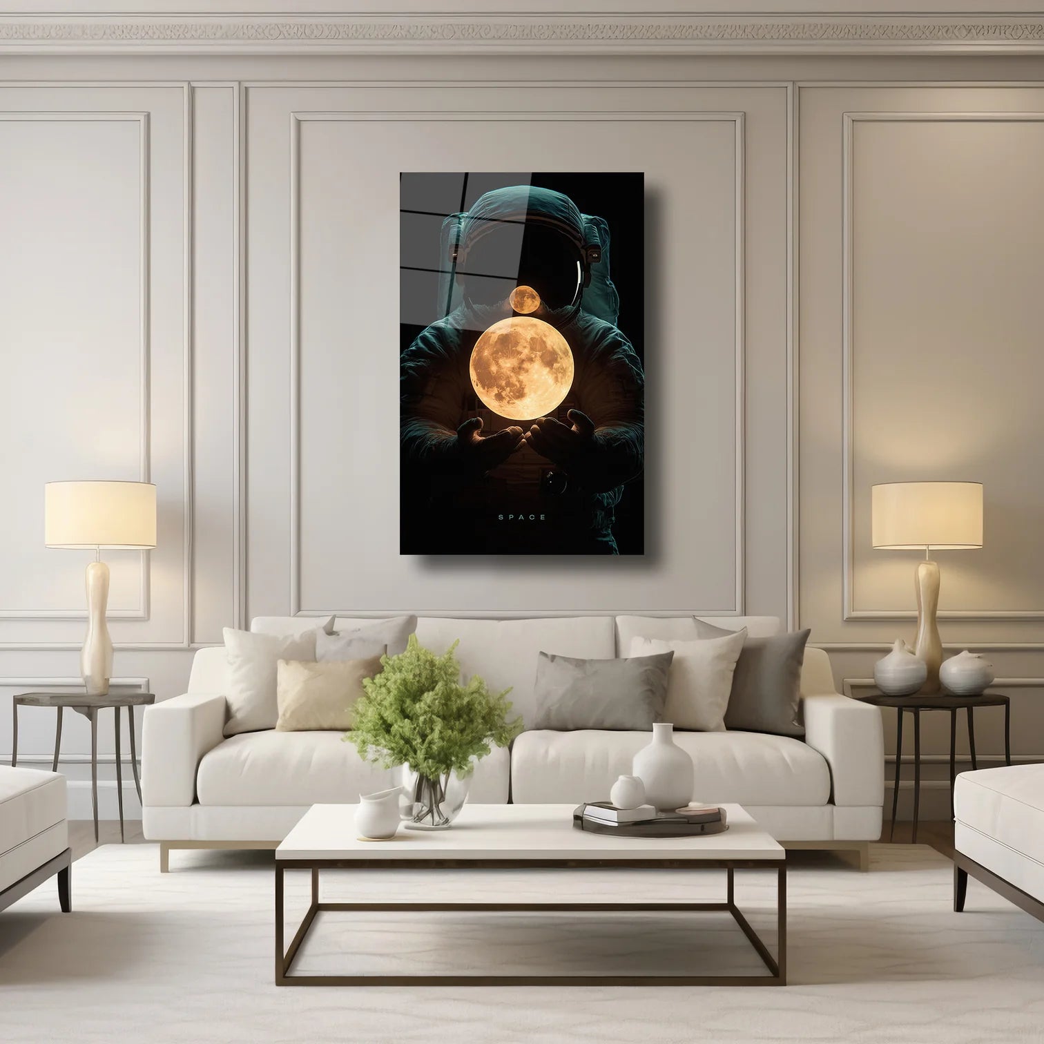 ASTRONUTUN ELİNDEKİ AY - CAM TABLO - DEG0154