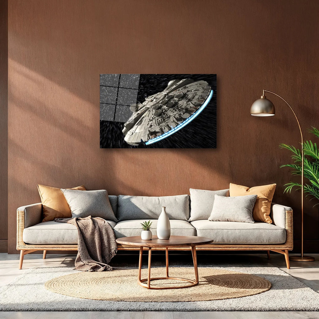 STAR WARS MILLENNIUM FALCON UZAY GEMİSİ VE IŞIK HIZI YATAY CAM TABLO - DEG0360