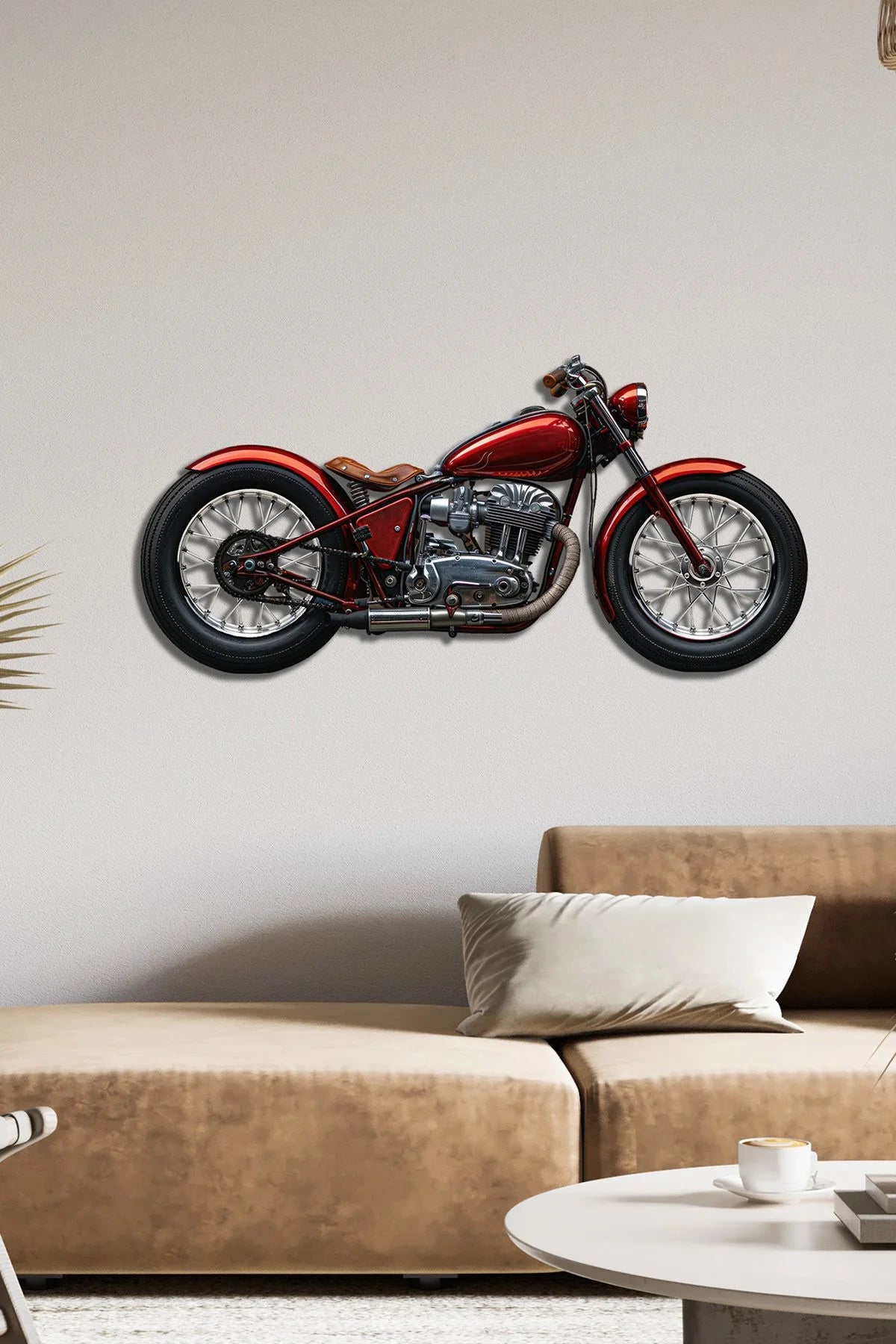 Kırmızı Motor Renkli Metal Tablo