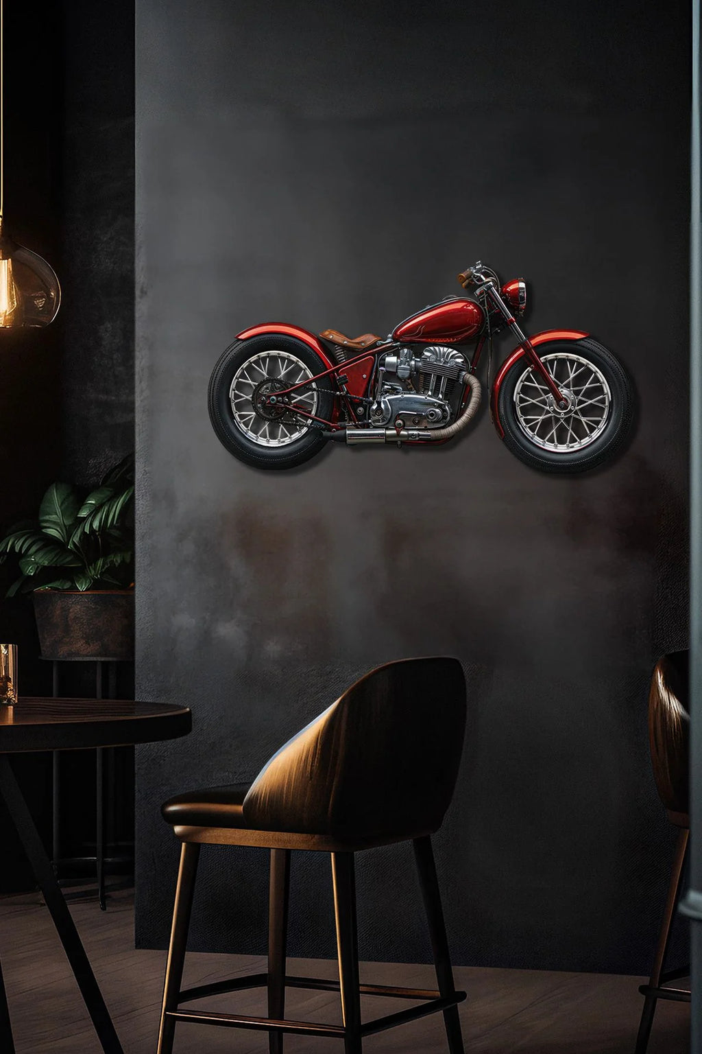 Kırmızı Motor Renkli Metal Tablo
