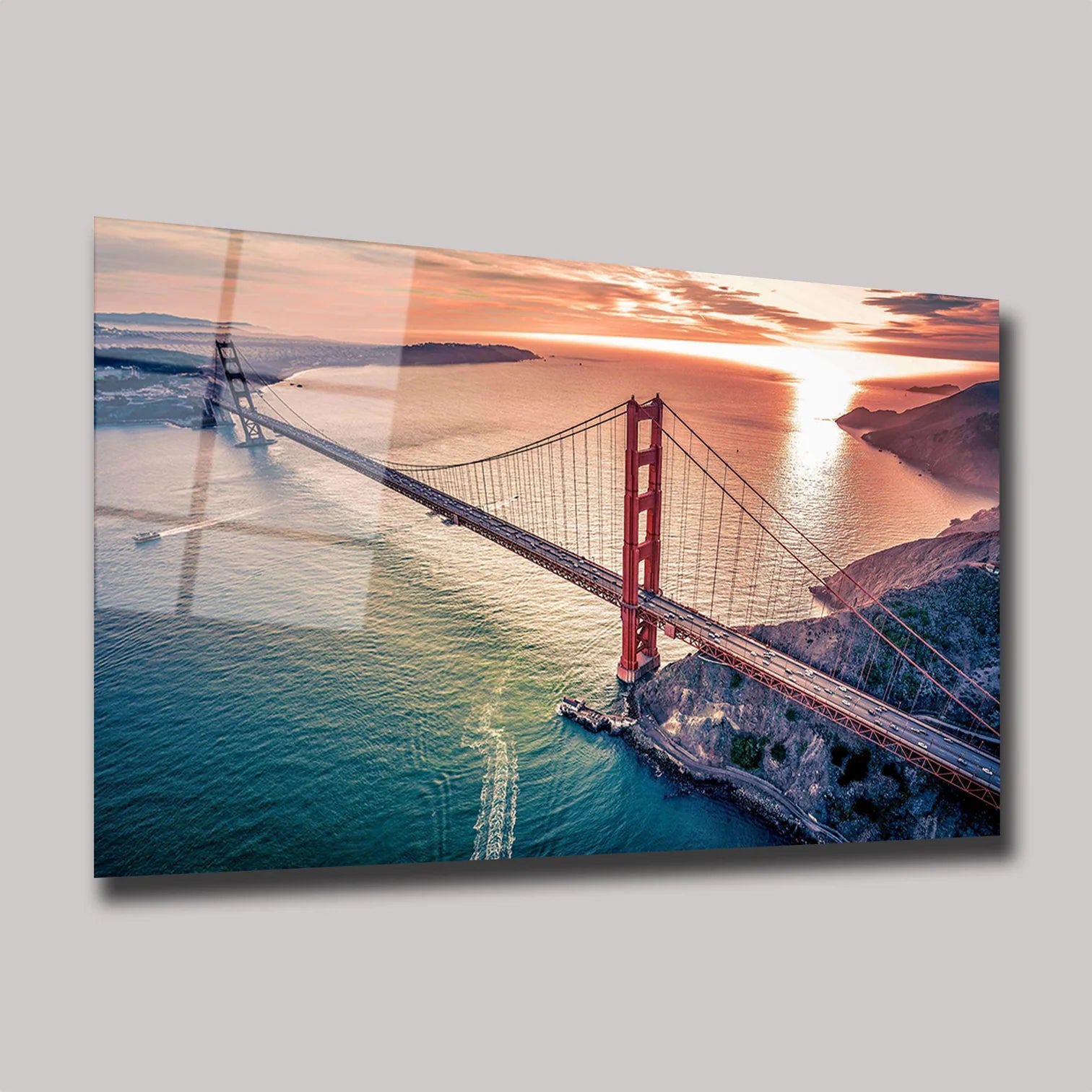 GOLDEN GATE KÖPRÜSÜ VE GÜN BATIMI MANZARASI YATAY CAM TABLO - DEG0325